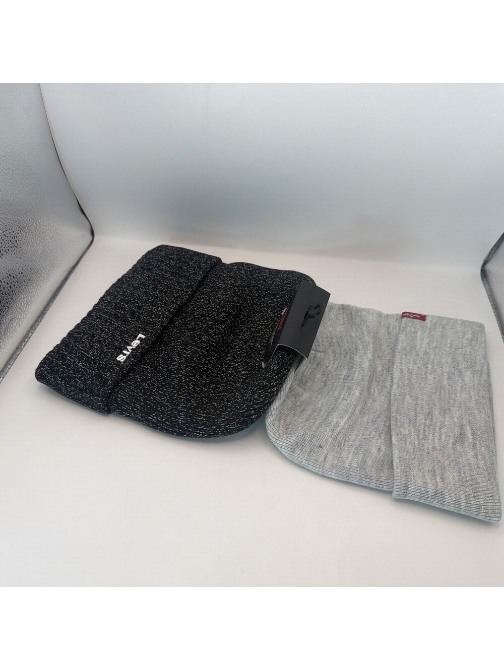 Levi's Black Gray Heathered Lined Beanie Hat One Size Men's Fall Winter 2 pack